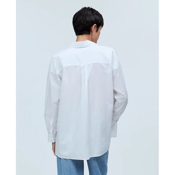 Madewell The Oversized Straight Hem Shirt in Signature Poplin in Eyelet White - Picture 4 of 9